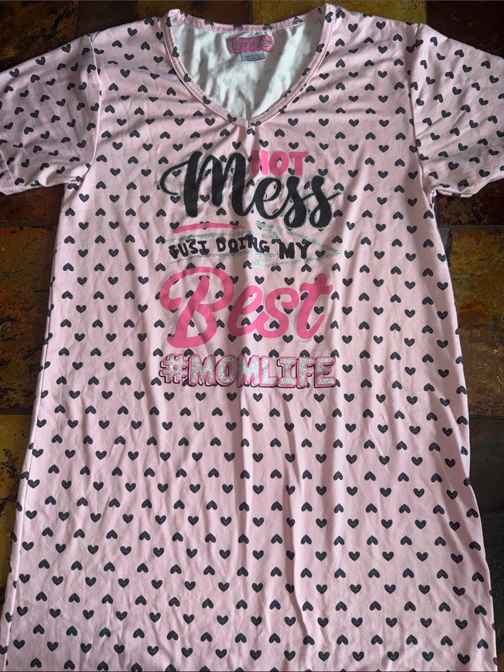 Love to Dream Pink and Black Heart Pajama gown- #MOMLIFE Graphic(1142)